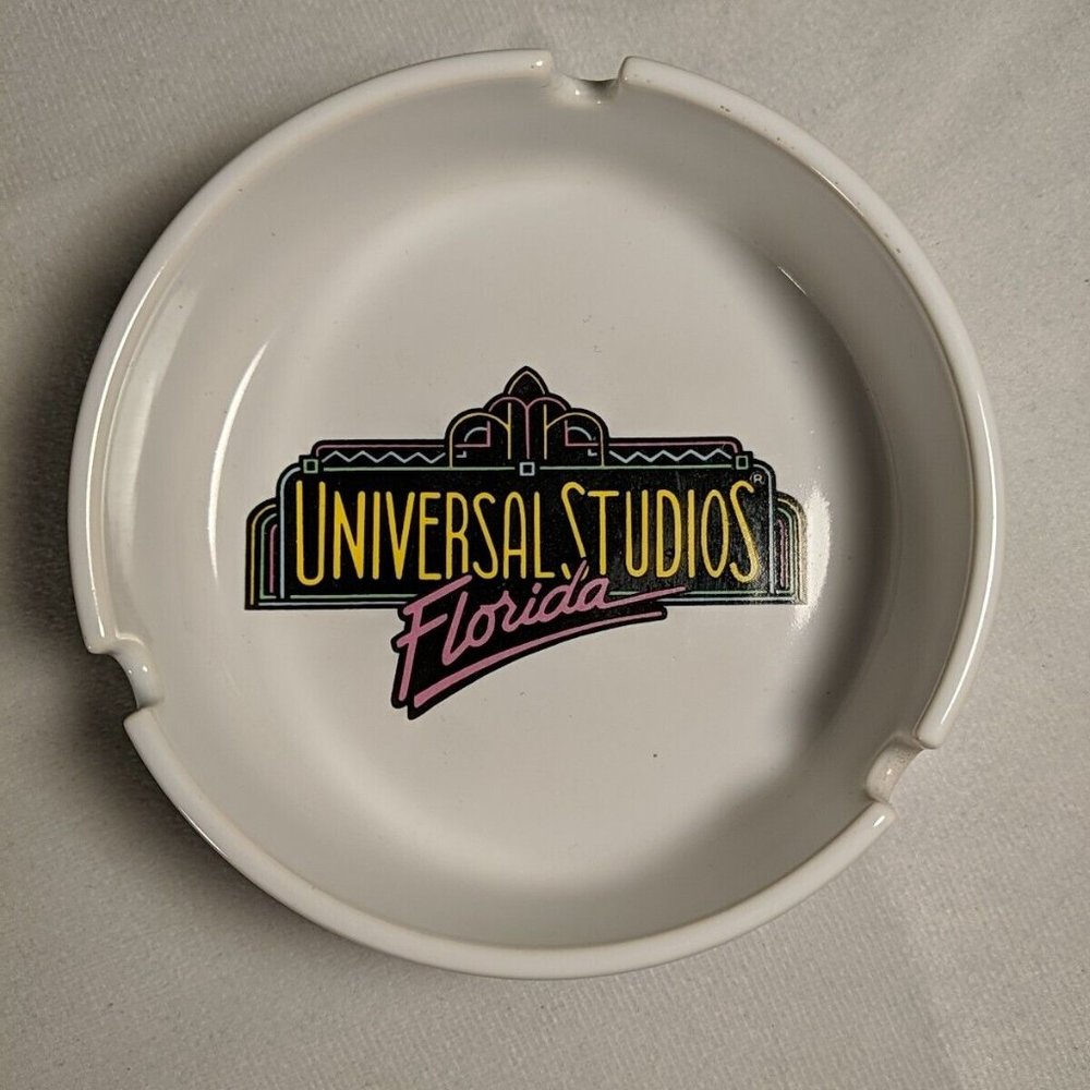Vintage Universal Studios Florida Souvenir Ceramic Ashtray 90s Retro White Logo